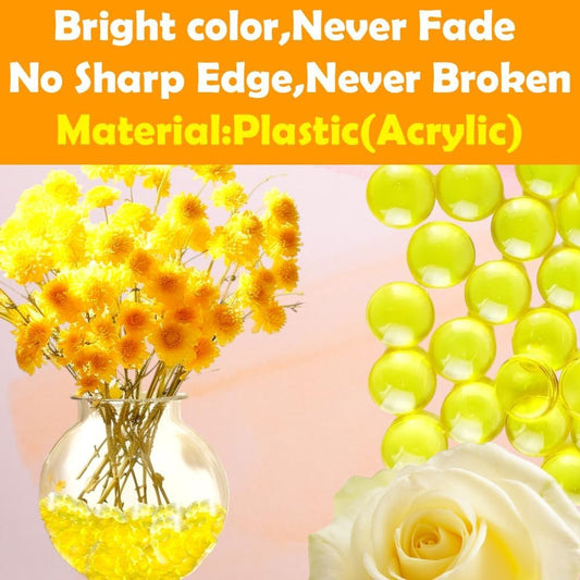 HappyFiller Bright Lemon Yellow Summer Fall Decoration 630 Pcs Acrylic Flat Marbles Decorative Gems Fake Gemstones for Vase Fillers,Party Decor,Wedding Centerprises,Floral,Aquarium Fish Tank
