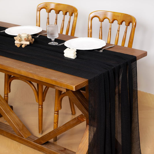 Socomi Black Halloween Table Runner Fall Thanksgiving Gauze 120 Inch Rustic Boho Cheese Cloth Runner for Wedding Party Baby Bridal Shower Centerpiece Decoration Holiday Home Decorations