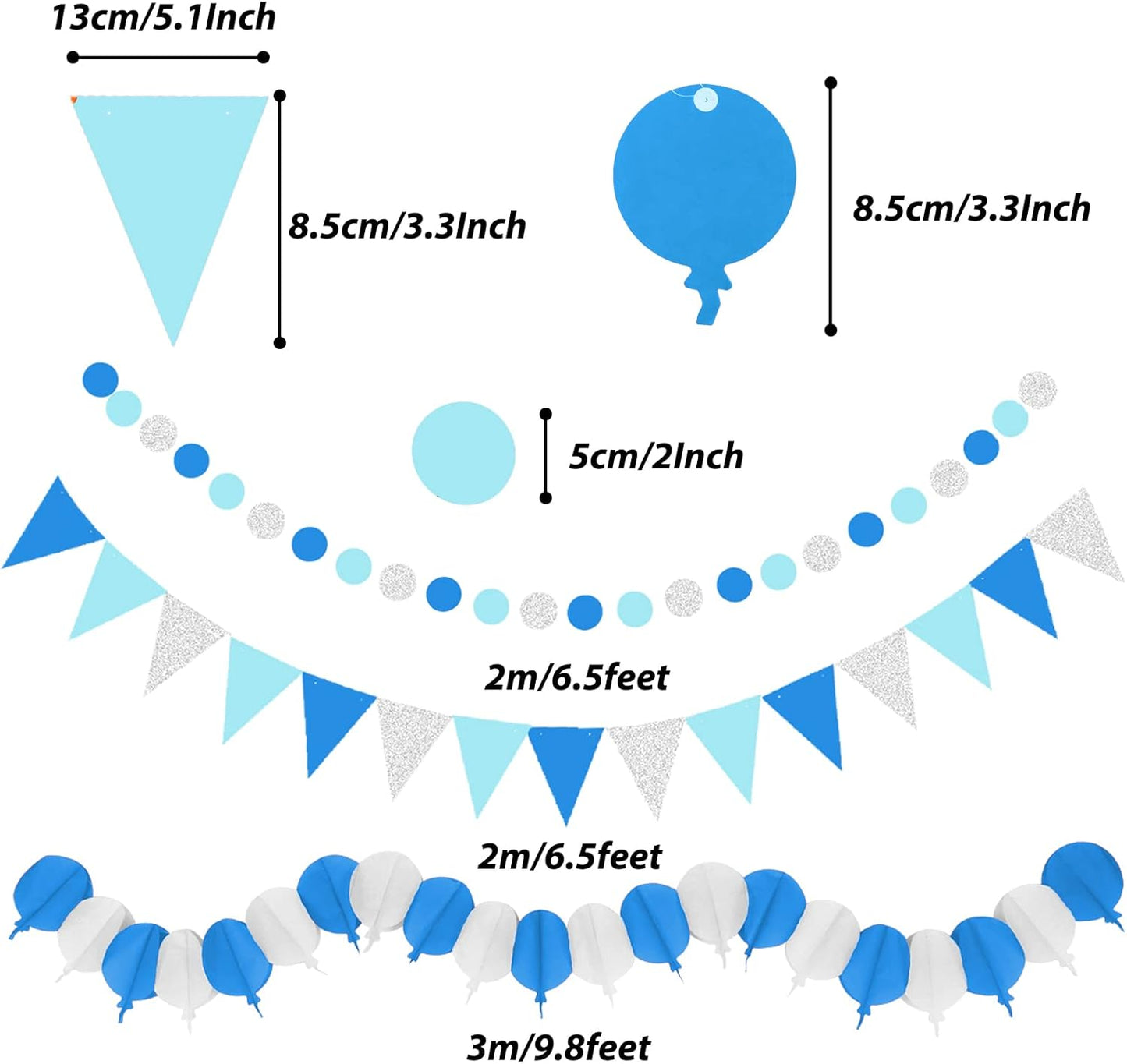 ZERODECO Party Decorations, 41 Pcs Blue Papar Fans Pompoms Garlands String Tissue Paper Tassel for Fiesta Home Bridal Baby Shower Wedding Boy Girl Birthday Party