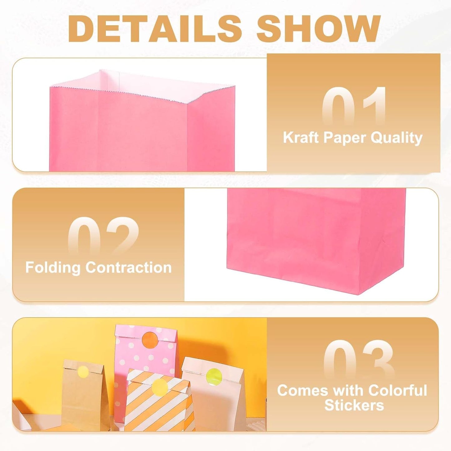 PATIKIL Party Favor Bag, 24 Pcs 5.1x3.1x9.4 Inch Medium Paper Candy Bags Gift Treat Celebration Halloween Goody Birthday Wedding Party with Stickers, Light Rose Red