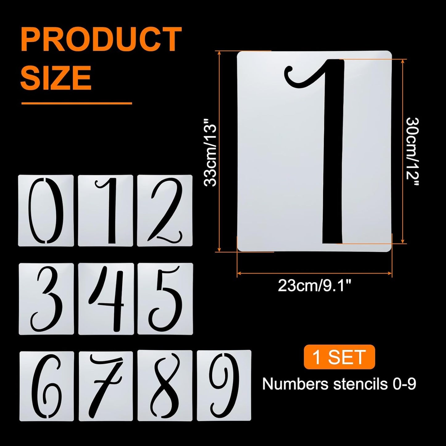 uxcell 12 Inch Large Number Stencils Set, 0-9 Plastic Address Number Stencil Templates Reusable Digital Painting Templates for Cake Stencil Address Number Painting, Style D