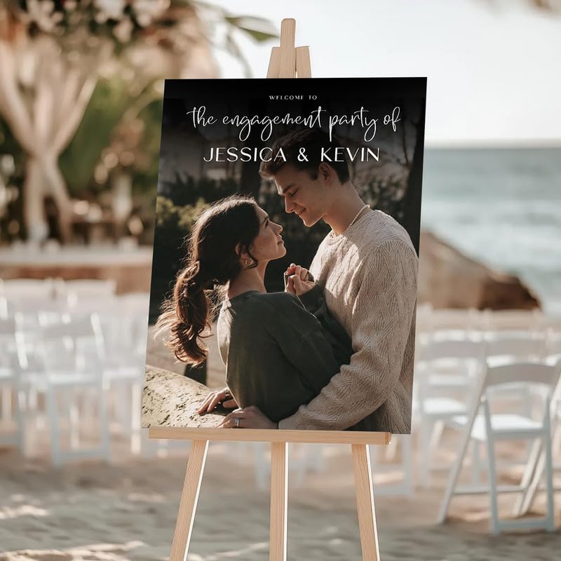 Romantic Photo Welcome Sign for Engagement Party - Modern Photo Collage Design for Couples Celebration