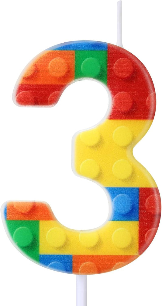 Building Block Number 0-9 Birthday Cake Candle Numeral Birthday Sparkler Candles for Building Block Cake Topper for Party Decorations Supplies(Number 3)
