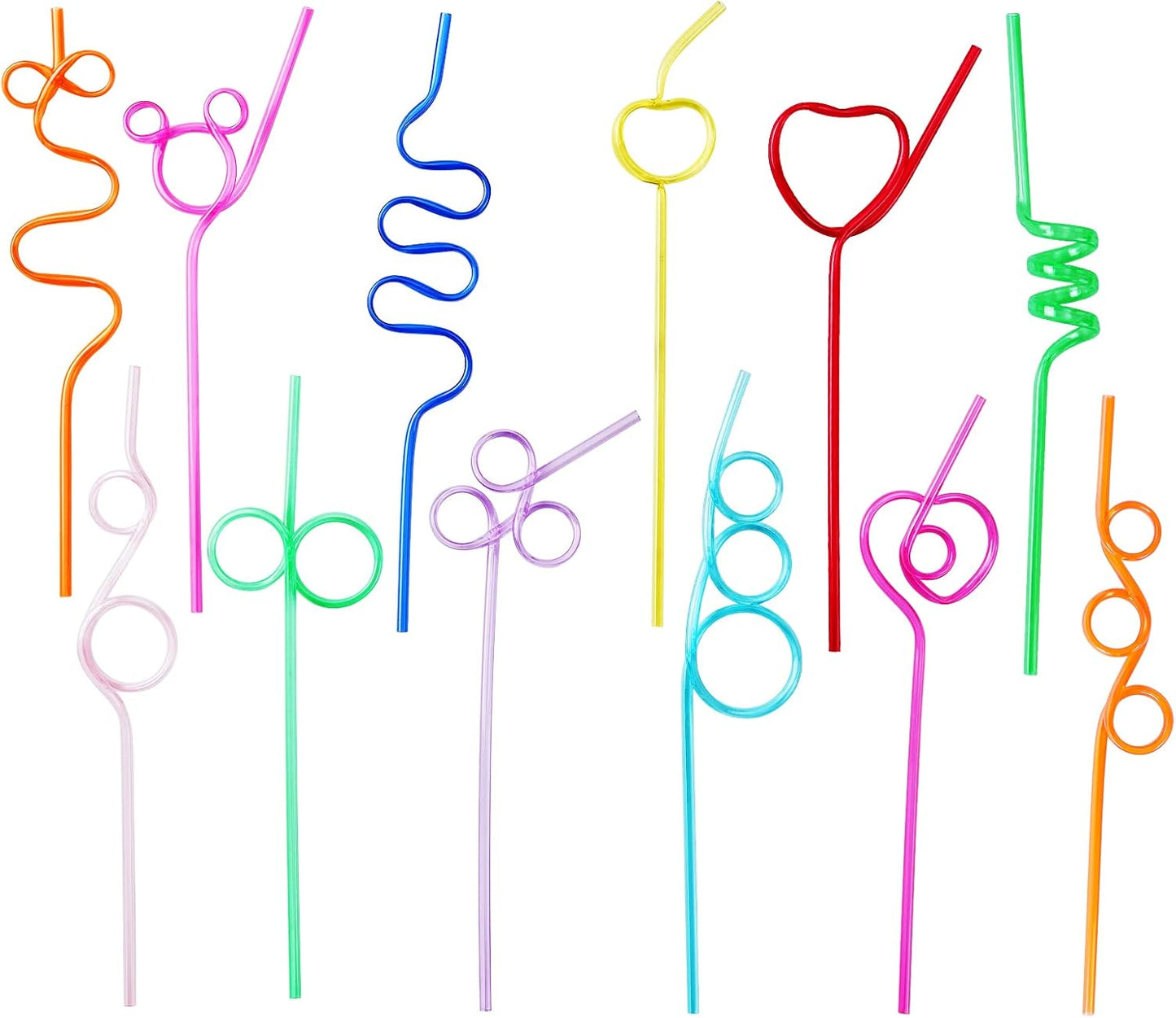24 Pcs Silly Crazy Straws for Kids Reusable Plastic Loop Curly Crazy Drinking Straws for Classroom Activities Valentines Day Gift Christmas Birthday Wedding Party Supplies Decoration