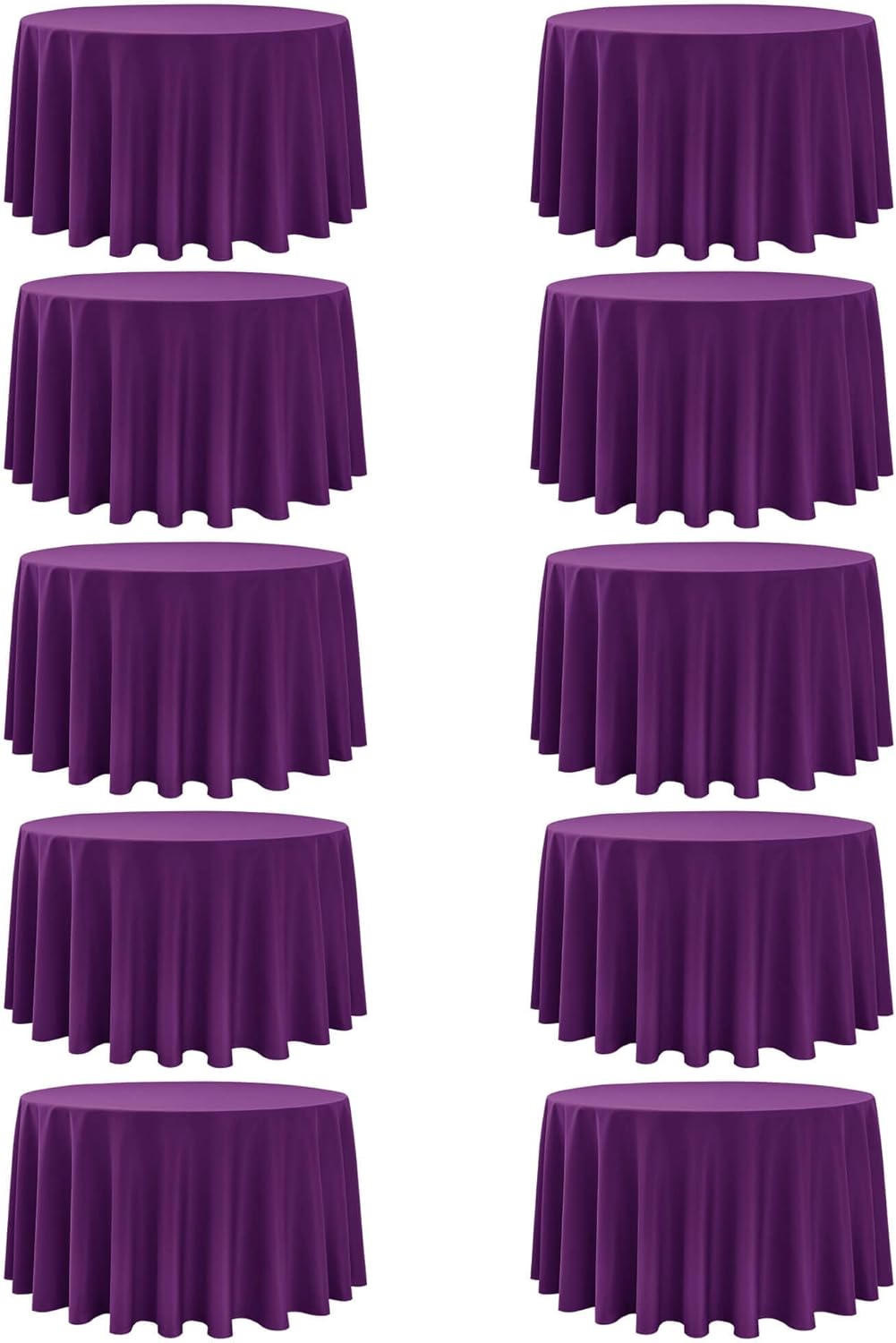 10-Pack Purple Round Tablecloths, 108 Inches, Stain-Resistant Polyester for 4-5 Ft Round Tables - Washable Table Covers for Weddings, Banquets, Birthday Parties, Events