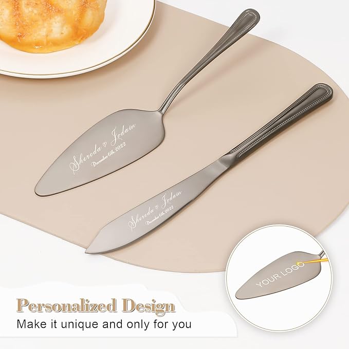 Cake Cutting Set for Wedding, Personalized Wedding Cake Knife and Server Set, Vintage Engraved 2-Piece Pie Pizza Cutter Serving Set, Custom Bridal Anniversary Birthday Quinceañera Gift(Black)
