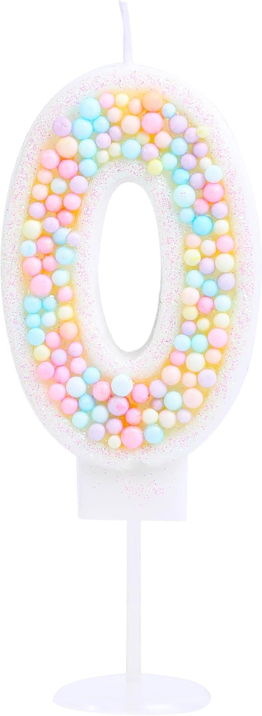 Number 0 Birthday Candle Macaron Glitter 3D Number 0 Candle Cake Topper for Birthday Wedding Anniversary Pastel Sweet Theme Party Cake Decoration