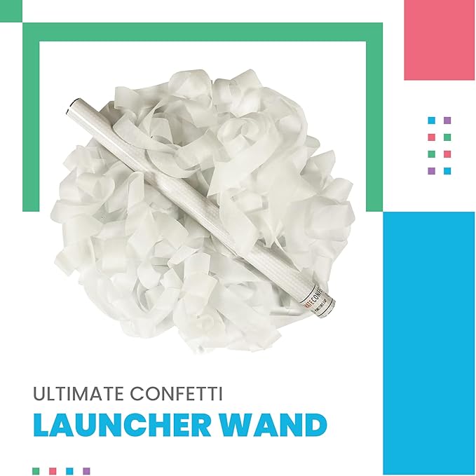 Ultimate Confetti - 8 Pack White Streamers Confetti Wands - Handheld 14" Biodegradable Tissue Paper Streamers Flick Sticks For Wedding, Birthday, Parties & Live Events - 2 Handfuls, 1.5 oz Each Stick
