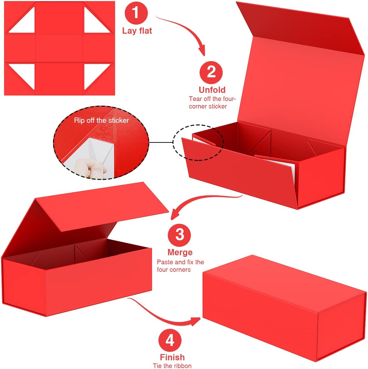 Gift Box 12" x 6" x 4",Large Gift Box with Lid, Red Boxes for Presents,Birthday,Valentine's Day,Mother's Day,Christmas,Anniversary,Luxury for Gift Packaging