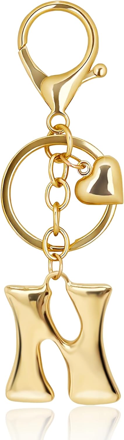 Gold Bubble Heart Initial Bag Charms for Handbags – Cute Initial Letter Keychain for Women, Purse Charms, Gold Gift