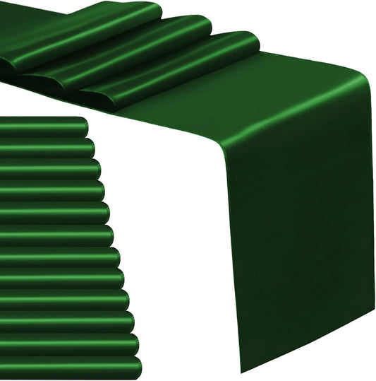 12 Pack Satin Table Runner 12 x 108 Inch Long Satin Table Runners for Wedding Banquet Graduations Birthday Party Decoration (Forest Green)