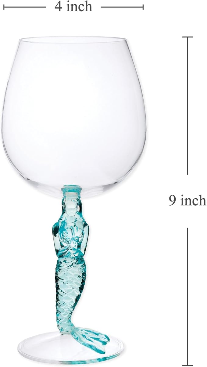 Supreme Housewares Mermaid Stem Wine Glasses, Blue Mermaid-Shaped Reusable Shatterproof Acrylic Glass for Red or White Wine, Poolside, Outdoors, Parties, 17 oz, Set of 2