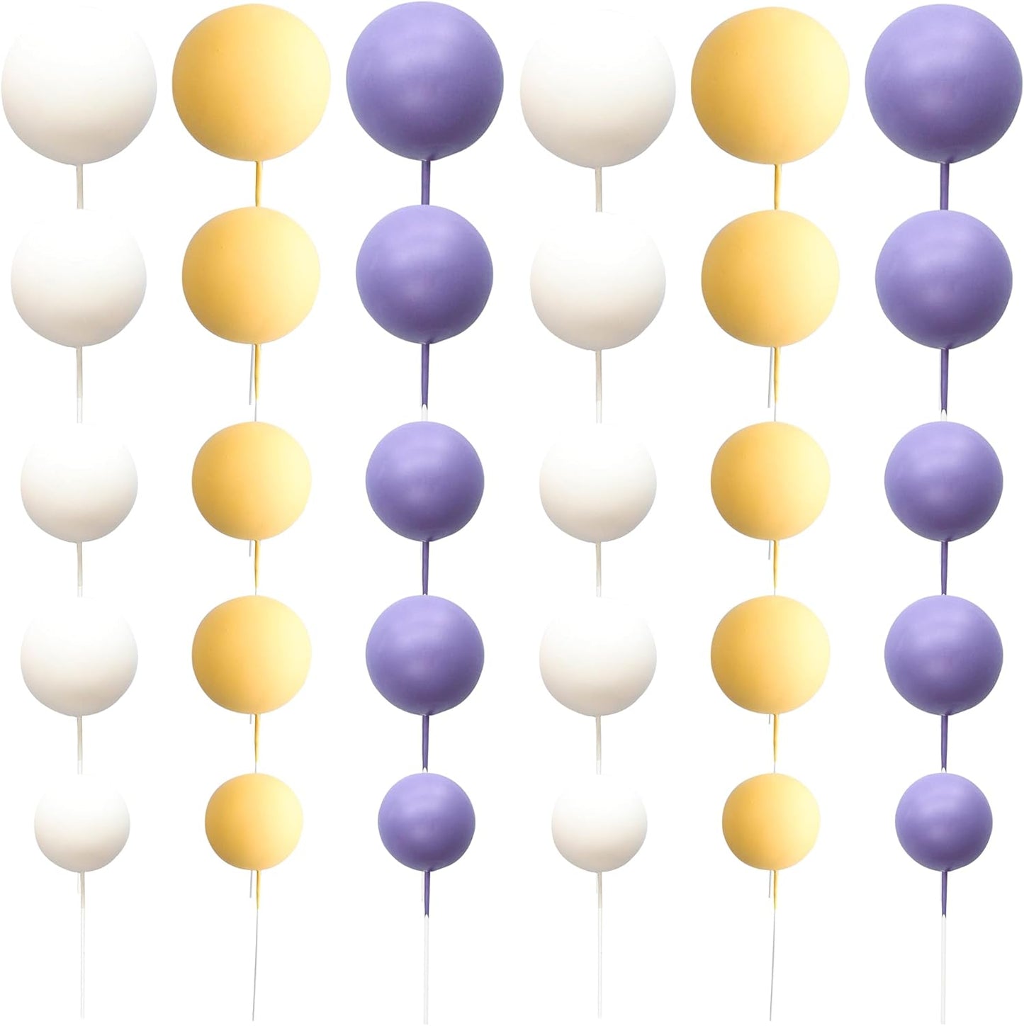 Ephlyn 30Pcs Ball Cake Topper Ball Cake Picks Colorful Pearl Ball Shaped Cupcake Insert Cake Topper for Bear Theme Birthday Party Favors Wedding Decoration White Yellow Purple