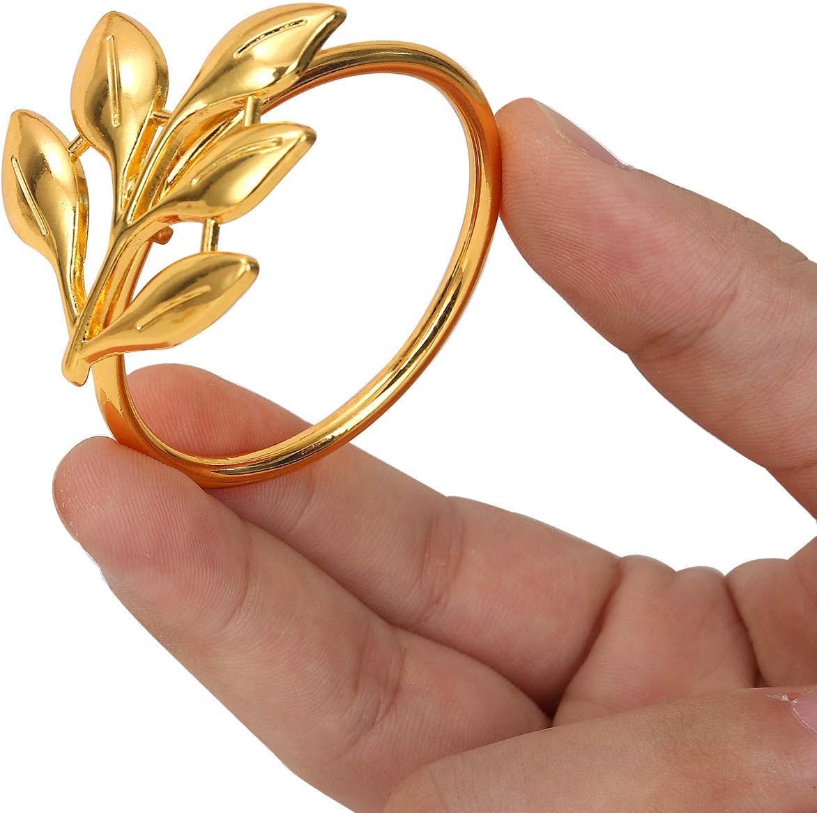 KPOSIYA Set of 100 Leaf Napkin Rings Metal Gold Napkin Holder Table Napkin Rings for Thanksgiving Day Christmas Dinning Table Parties Everyday (Ye Zi-Gold 100)