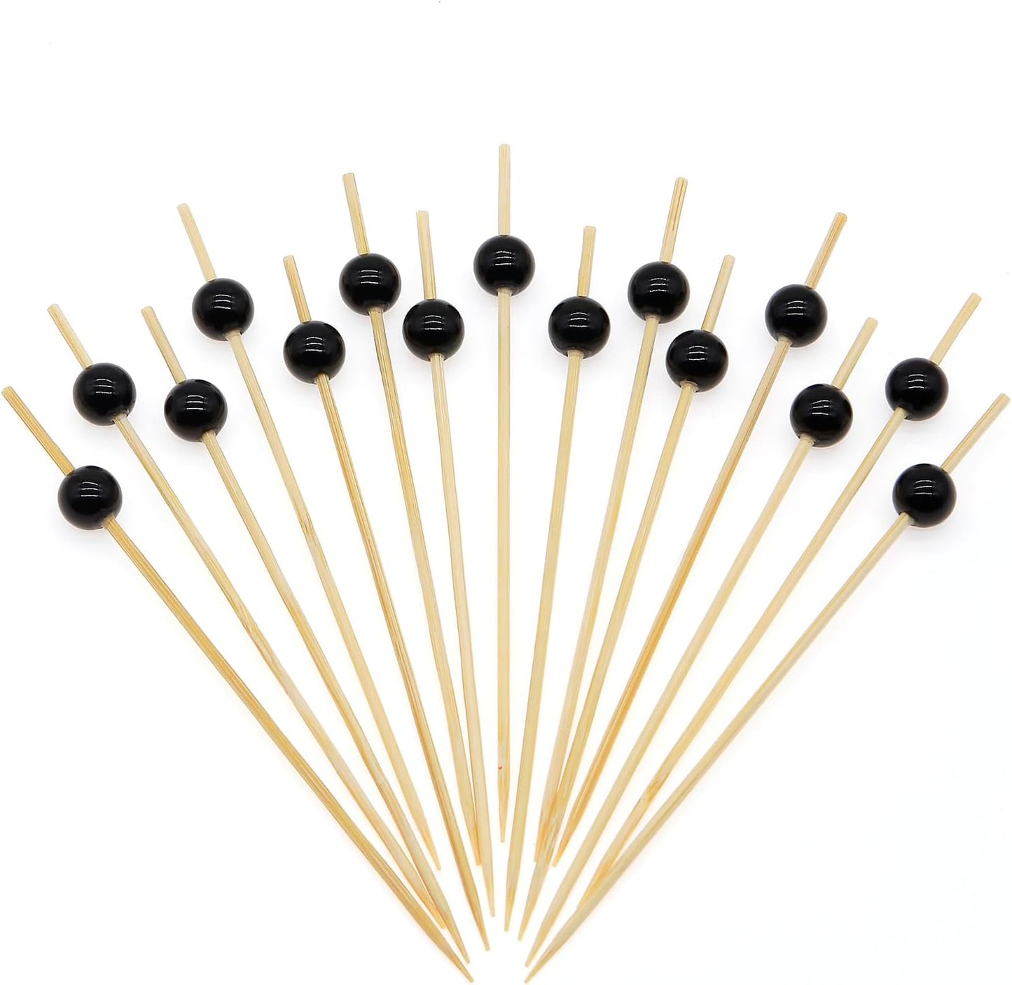 Minisland Black Pearl Cocktail Picks, 4.7 Inch Long Bamboo Fancy Toothpicks for Appetizers, Decorative Halloween Holiday Party Food Drink Garnish Fruit Kabob Skewer Sticks 100 Counts - MSL456