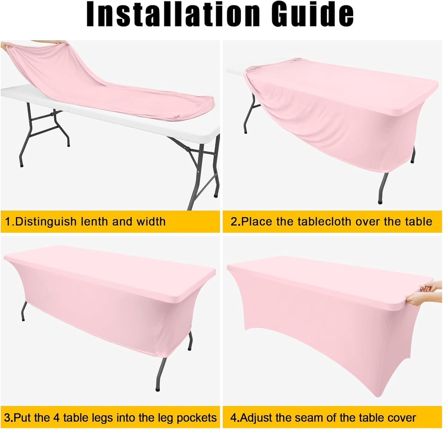 Smiry 2 Pack Spandex Table Cloth 4FT, Elastic Fitted Stretch Tablecloths for Rectangle Tables, Washable Table Cover for Outdoor, Wedding, Banquet & Parties (Pink, 48Lx30Wx30H Inch)