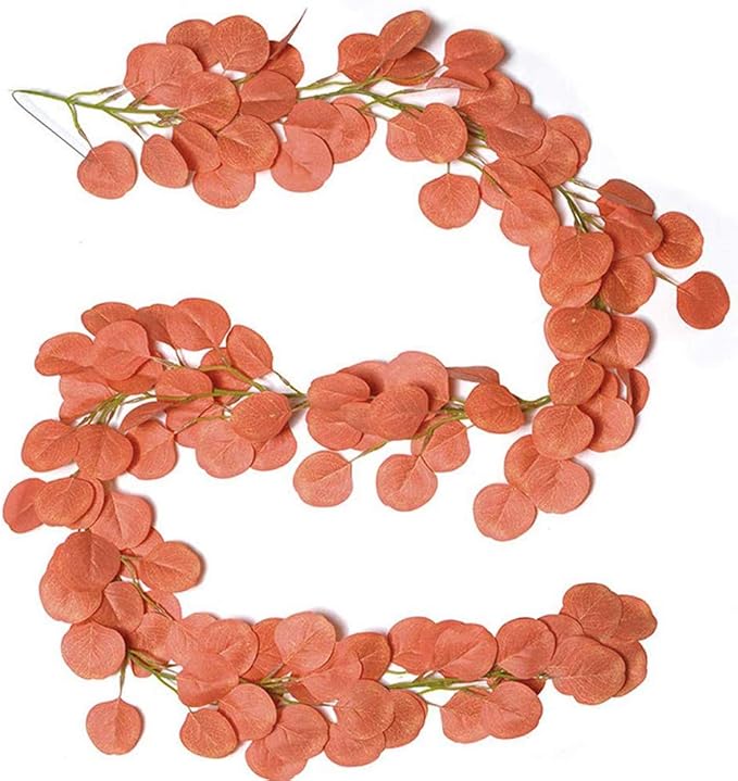 Kalolary 6.5 Feet Eucalyptus Garland, Artificial Silver Dollar Eucalyptus Leaves Garland Greenery Autumn Leaves Garland for Home Wedding Party Easter Dinner Decor