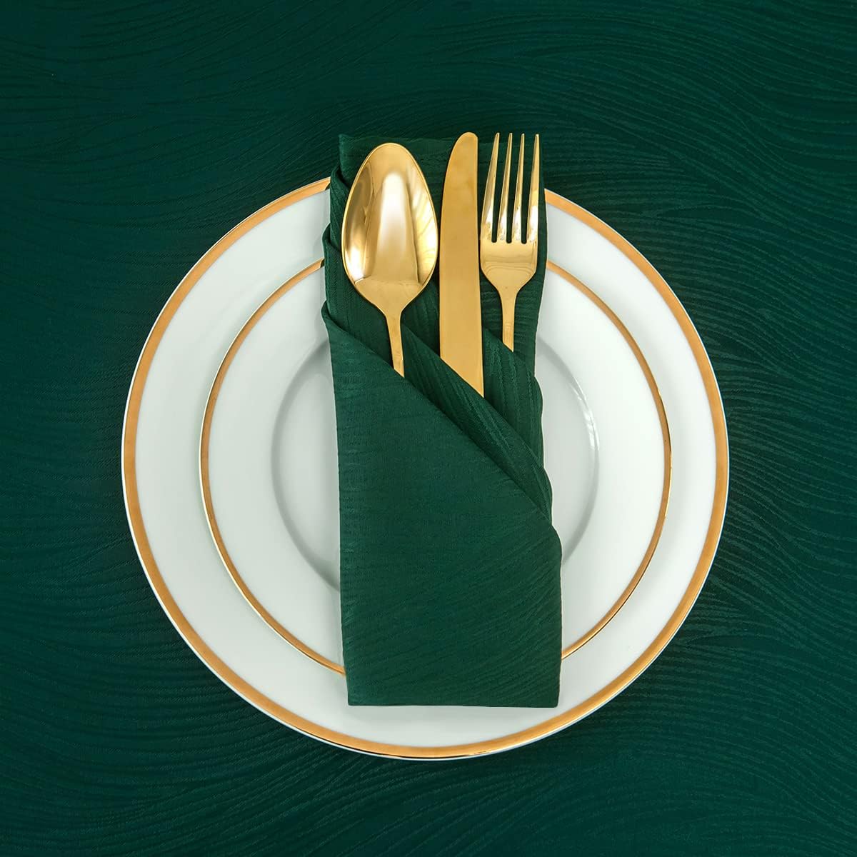 maxmill Jacquard Cloth Napkins 20 x 20 Inch Swirl Pattern Soft Comfortable and Luxury Serviette for Christmas Family Dinners Weddings Parties and Banquets Set of 4 Pieces, Hunter Green