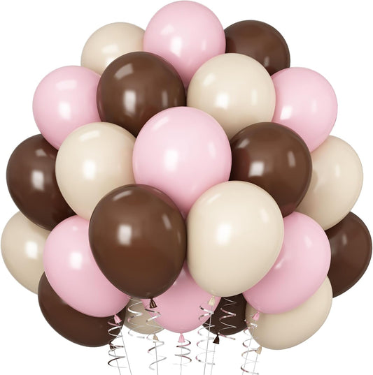 Pink and Brown Balloons Light Pink Coffee Brown Beige Balloons 12inch White Sand Balloon Bear Baby Shower Birthday Party Decorations Latex Helium Balloon for Arch Bridal Boho Decor