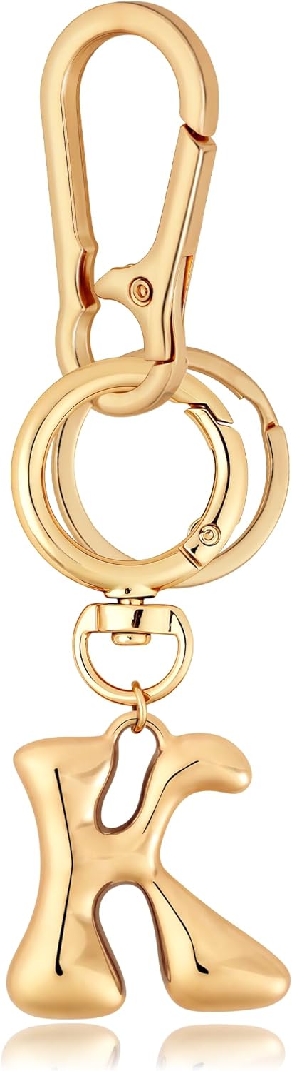 Gold Bubble Heart Initial Bag Charms for Handbags – Cute Initial Letter Keychain for Women, Purse Charms, Gold Gift
