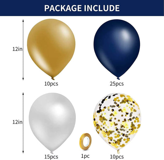 Navy Blue and Gold Balloons, 60pcs 12 Inch Navy Blue Pearl White Balloon Set with Metallic Chrome Gold Confetti Balloon Latex Helium Party Balloons for Boys Men Birthday Wedding Graduation Decorations