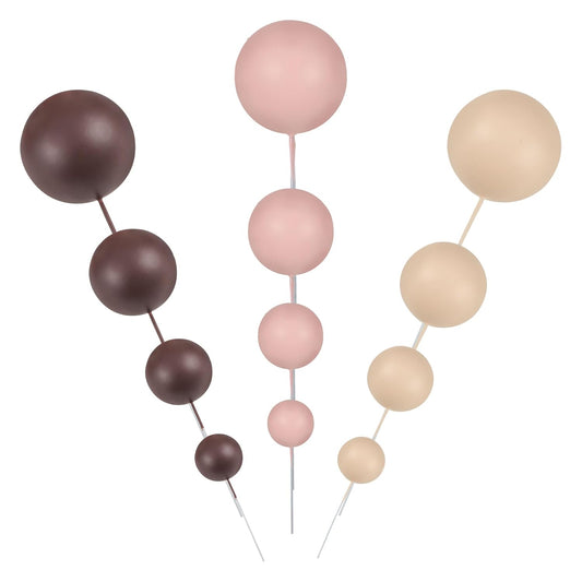 Gyufise 30Pcs Mini Balloon Cake Topper Brown Foam Ball Cake Topper Decorations Faux Pearl Balls DIY Cake Insert Topper Baking Decoration for Wedding Baby Shower Girls Boys Birthday Party Supplies