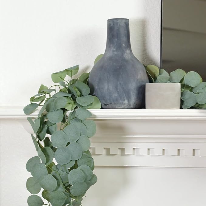 CQURE 66Pcs Eucalyptus Garland,Artificial Eucalyptus Leaves Table Greenery Garland Wreath Vines for Wedding Party Table Fireplace Wall Room Decor