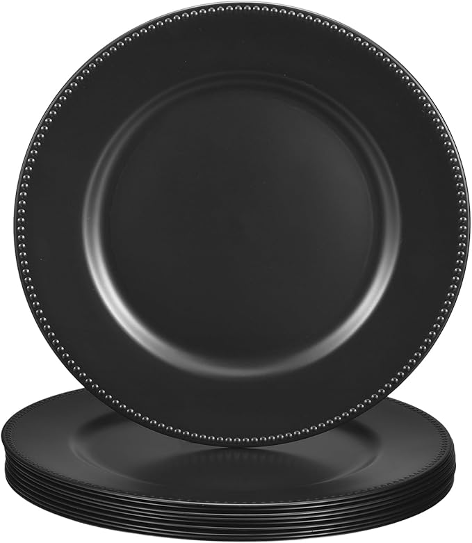 uxcell 10pcs Charger Plates Bulk 13 Inch Plastic Charger Plates Round Plate Charger for Dinner Wedding Party Event Table Setting Decoration Black