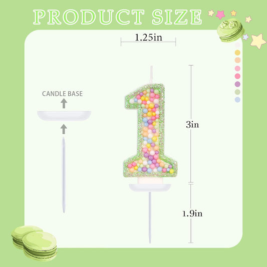 Birthday Candles - Number 1 Candle, Colorful Macaron Candles for Boys/Girls, Green Cake Decorations, Dinosaur Themed Party Supplies