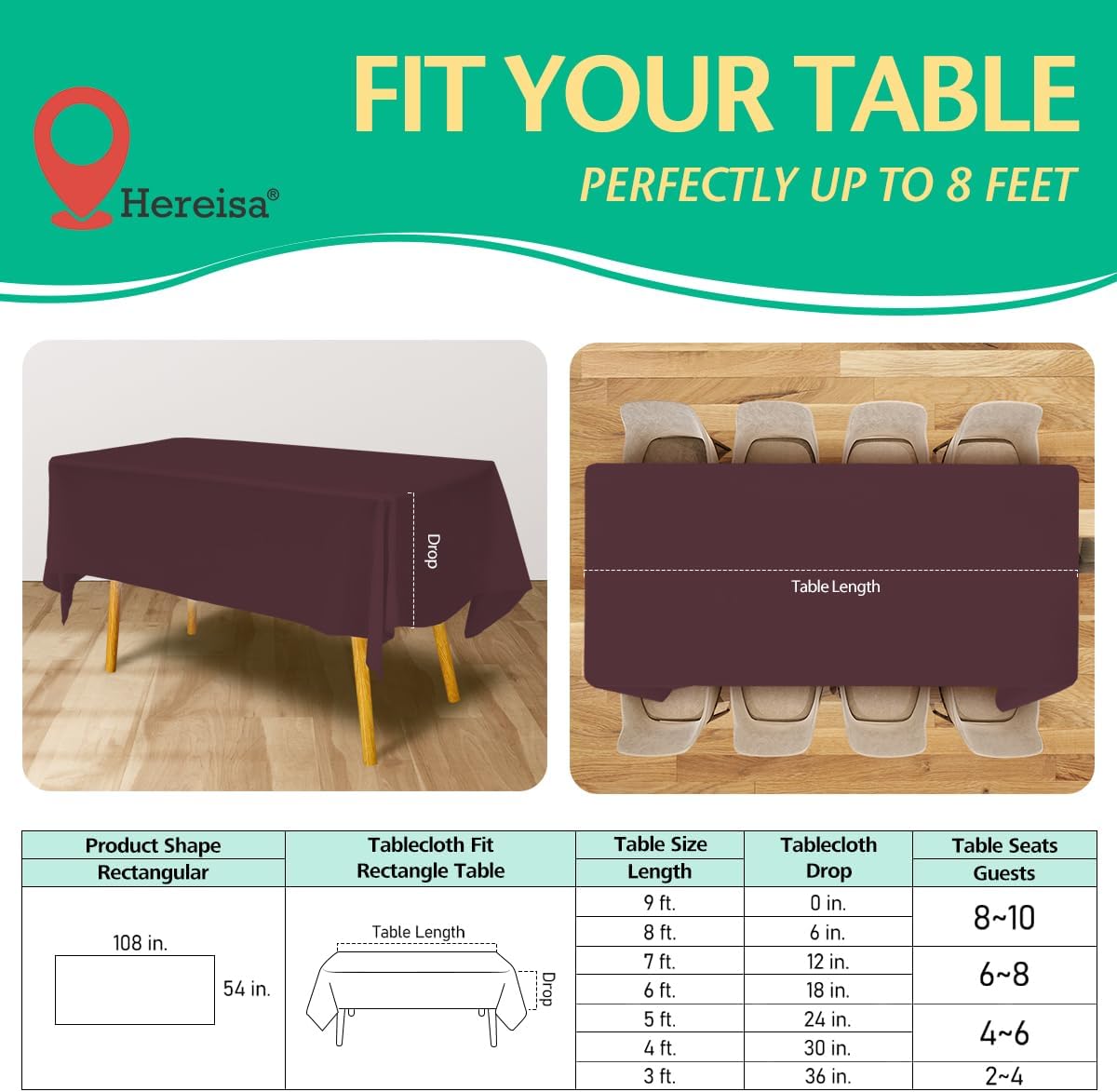 Disposable Burgundy Plastic Tablecloth 54x108 Inch, 10-Count Waterproof Rectangle Table Cover for Events, Catering
