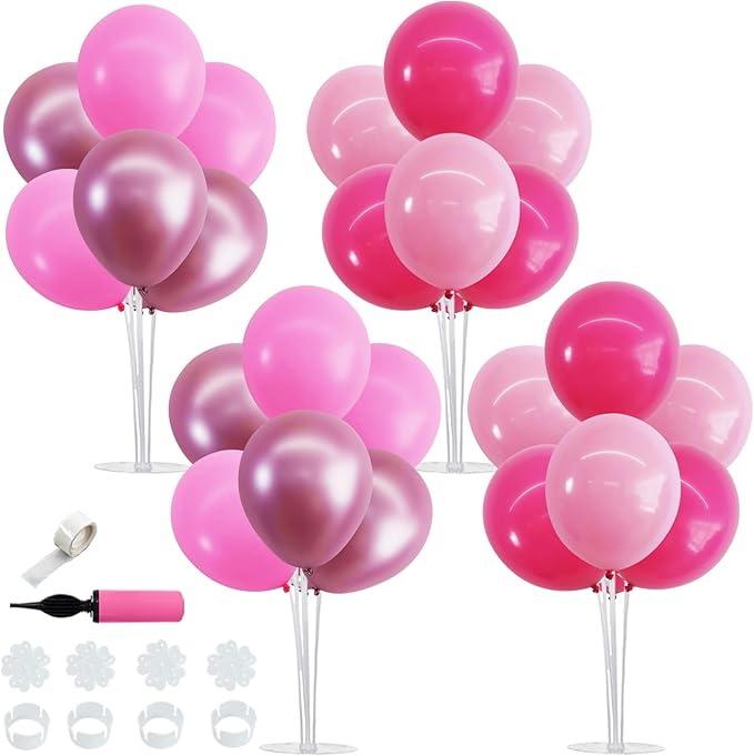 TONIFUL 4 Set Metallic Pink Balloon Stand Centerpiece Table Decorations for Baby Shower Wedding Engagement Bridal Shower Princess Party Decoration Sweet 16th Hot Girl Birthday Party Decorations