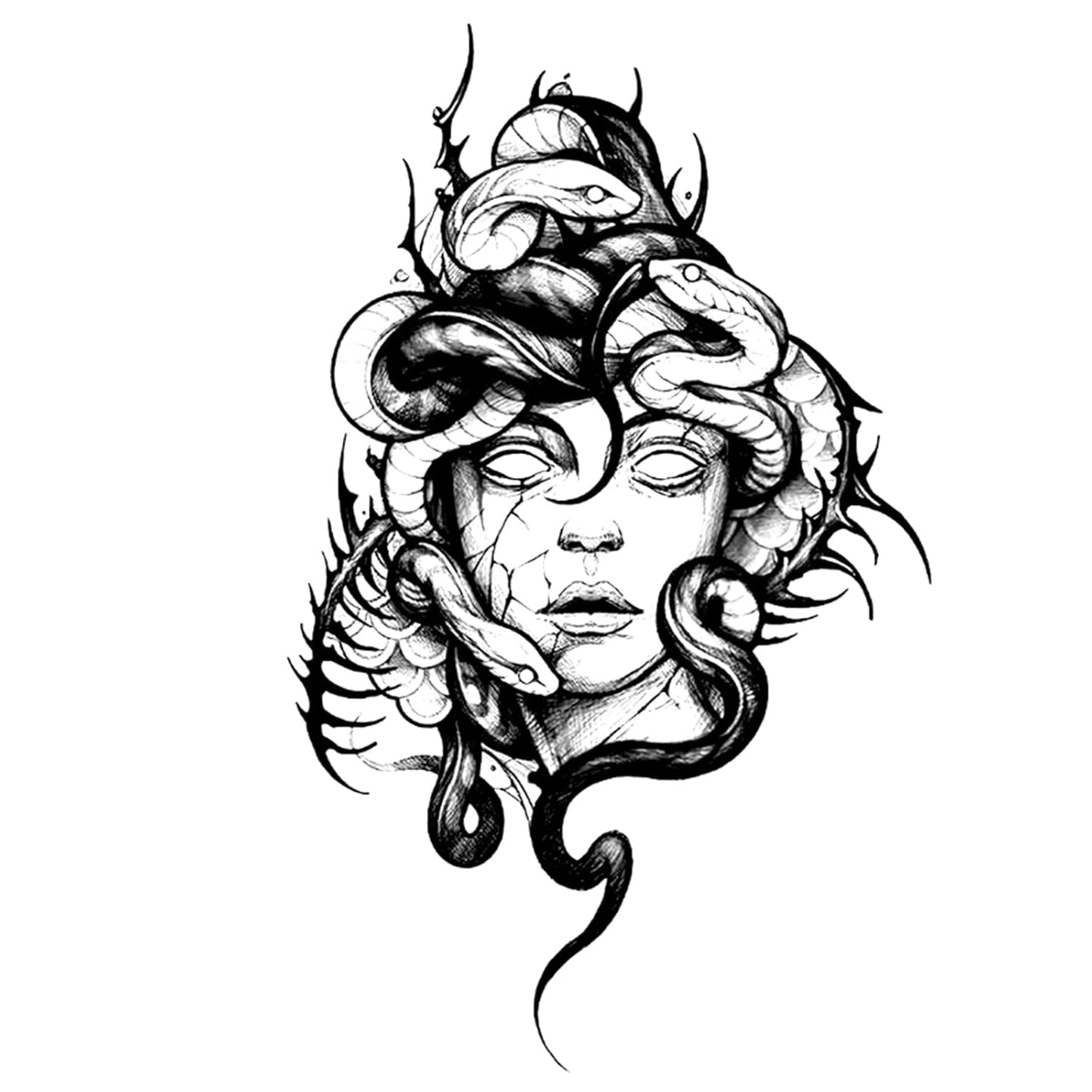 INKARTLINK Tattoo Tech, 2 Sheets Extra Large Semi Permanent Tattoo, Adult Art Design Temporary Tattoos, Lasts 1-2 Weeks, Waterproof, Realistic Look, No Adhesive, No Reflection (Medusa)