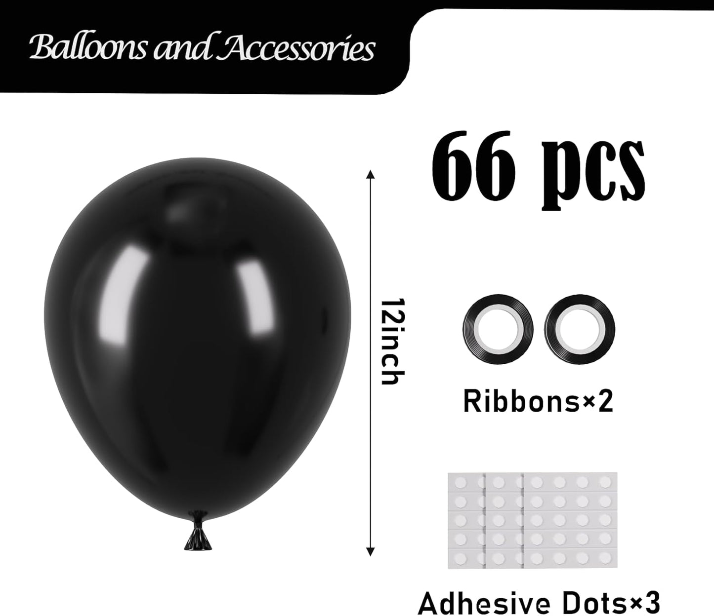 Black Balloons, 66pack 12inch Black Latex Party Balloons for Graduation, Wedding, Birthday, New Year, Baby Shower, Anniversary, Holiday Party Decorations