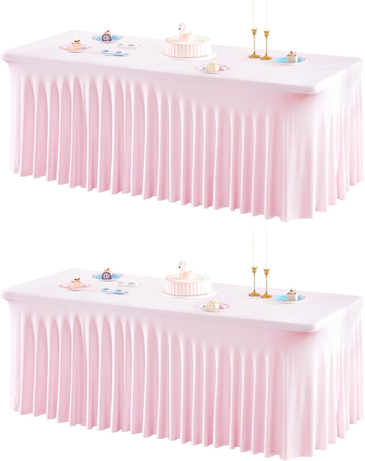 2 Packs Baby Pink Spandex Tableclothes for 8 Foot Rectangle Table, Spandex Table Covers 8FT Stretch Table Skirts Rectangle Wrinkle Free Fitted Table Cover for Event, Wedding, Banquet & Parties