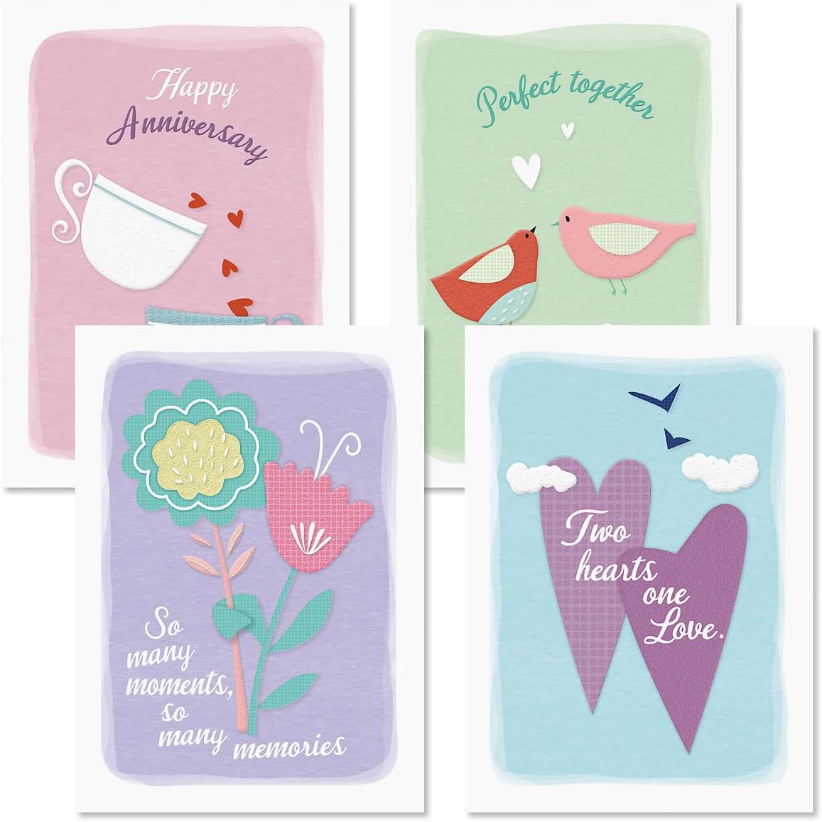 Every Happiness Anniversary Greeting Cards - Set of 8 (4 designs), Large 5" x 7" Wedding Anniversary Cards with Sentiments Inside, White Envelopes