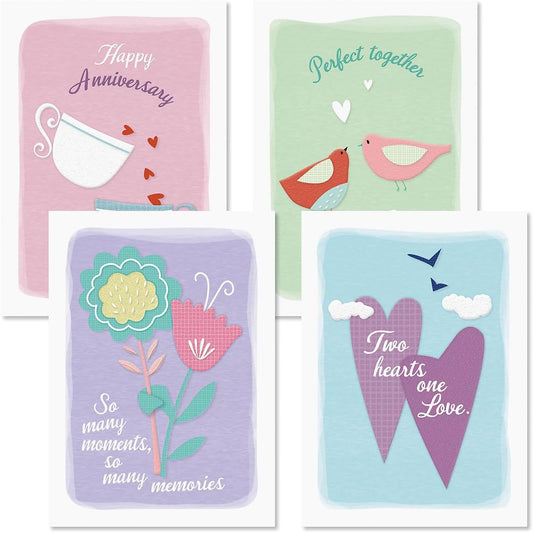 Every Happiness Anniversary Greeting Cards - Set of 8 (4 designs), Large 5" x 7" Wedding Anniversary Cards with Sentiments Inside, White Envelopes
