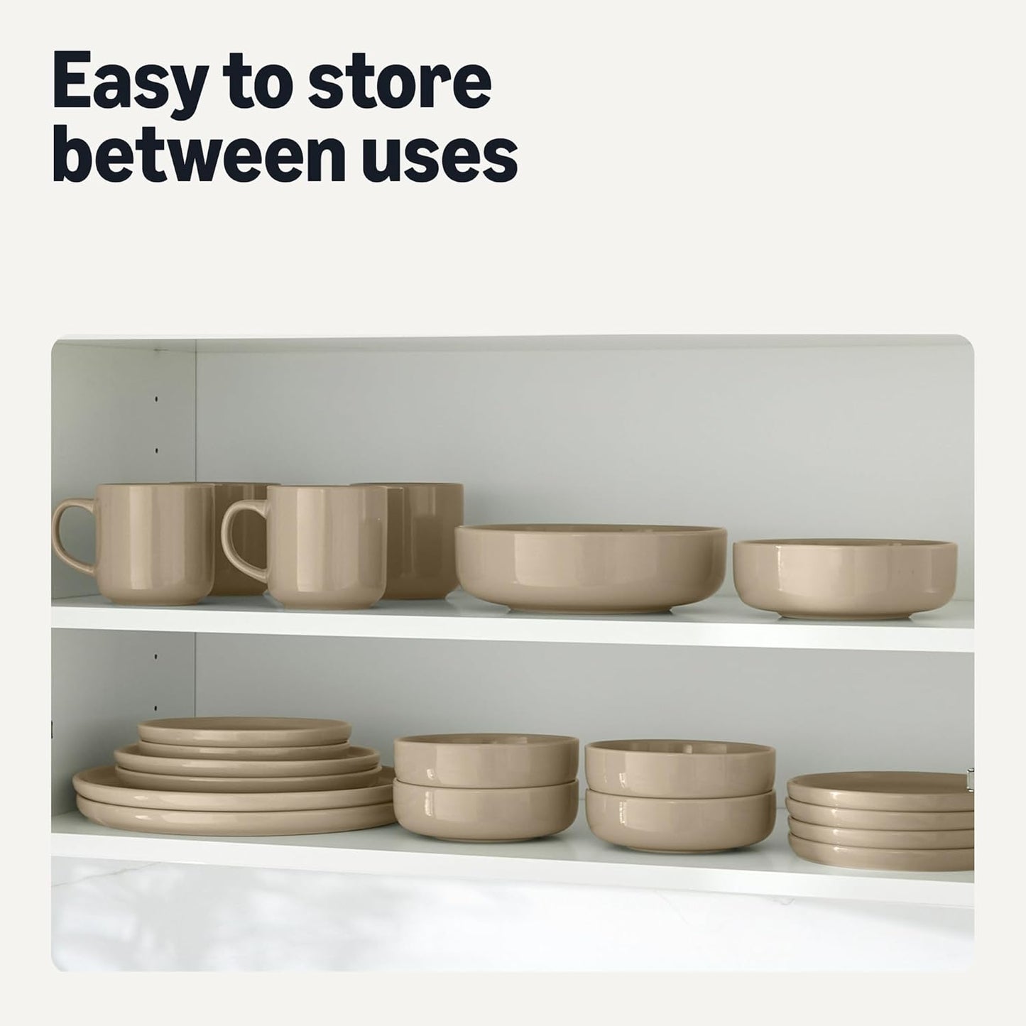 Amazon Basics Glazed Stoneware Dinnerware, 12-Piece Set, 4 Full Place Settings, Dishwasher-Safe, Linen Gray