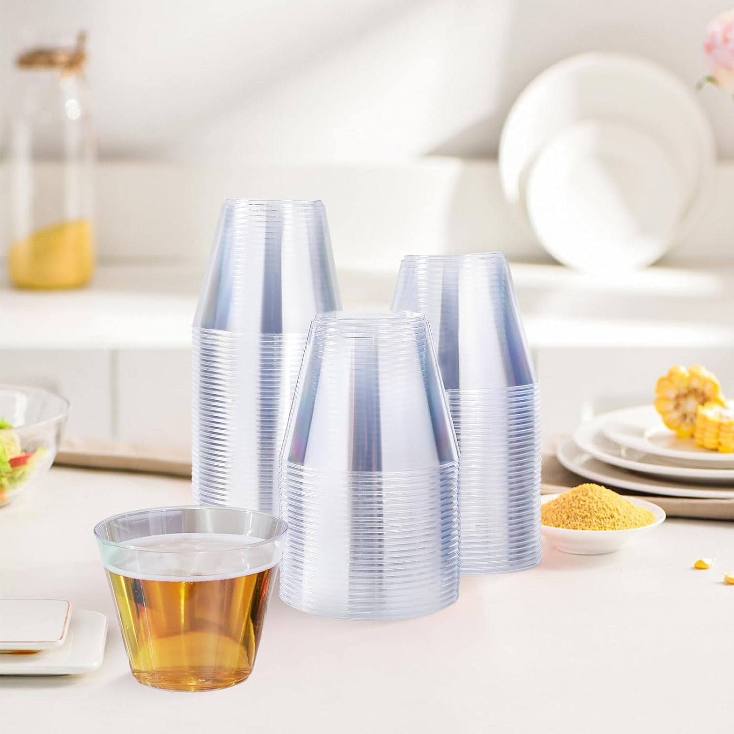 9 oz Clear Plastic Cups, 300 Pack Disposable Fancy Cup for Wedding, Cocktail Cups 9 Ounce, Bulk Clear Plastic Tumblers for Iced Coffee, Cold Beverage