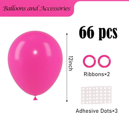 Hot Pink Balloons, 66pack 12inch Dark Pink Latex Party Balloons for Wedding, Birthday, Graduation, Bridal Shower, Baby Shower, Gender Reveal, Anniversary, Anniversary Party Decorations