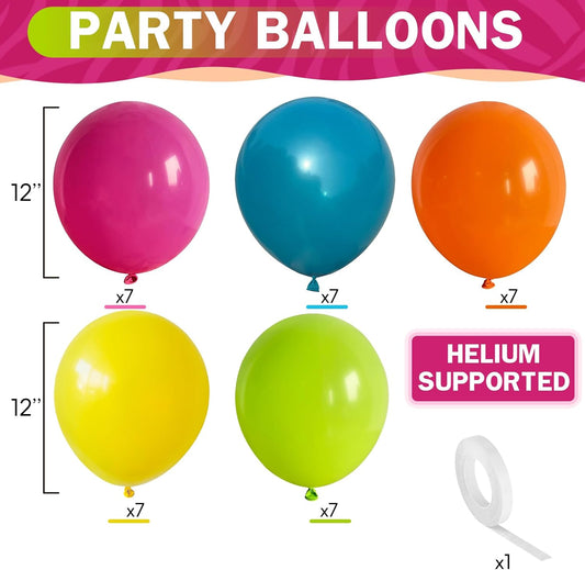 Tropical Balloons 12 Inch Summer Hawaiian Hot Pink Orange Teal Yellow Green Colorful Latex Party Balloon Multicolor for Luau Pool Aloha Beach Birthday Baby Shower Wedding Party Decoration