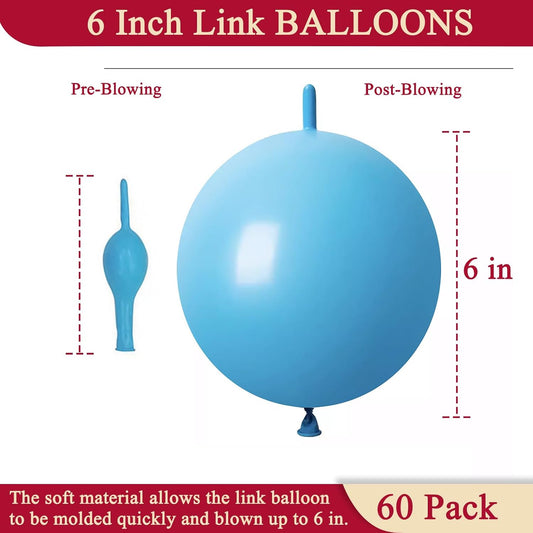 60 Pcs Link Balloons 6 Inch Quick Link Balloons for Birthday Wedding Party Festival Decorations (Light Blue)