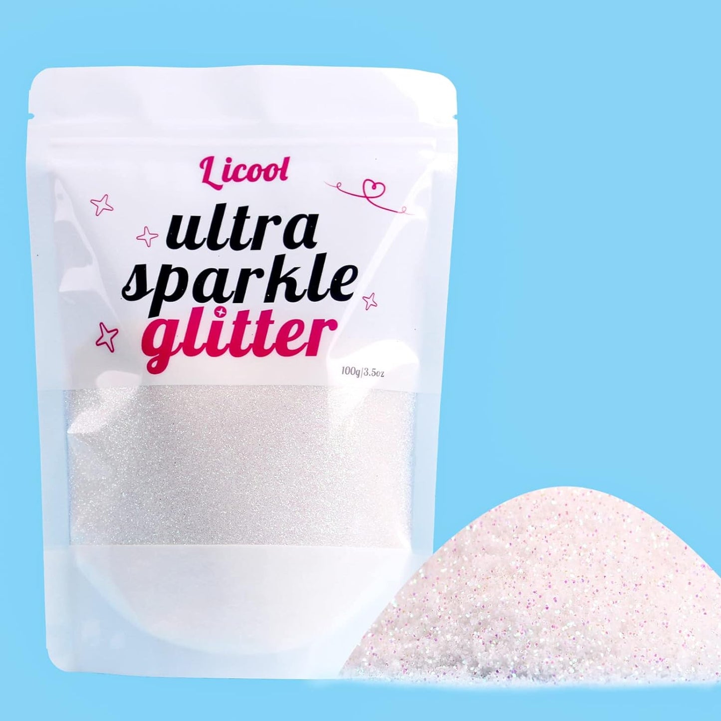100g/3.5oz Pack Iridescent Rainbow Fine Glitter for DIY Craft, Extra Fine Glitter for Epoxy Resin, Glitter for Tumbler Candle Making, Festival Decoration Makeup Body Face Nail Art (Iridescent White)