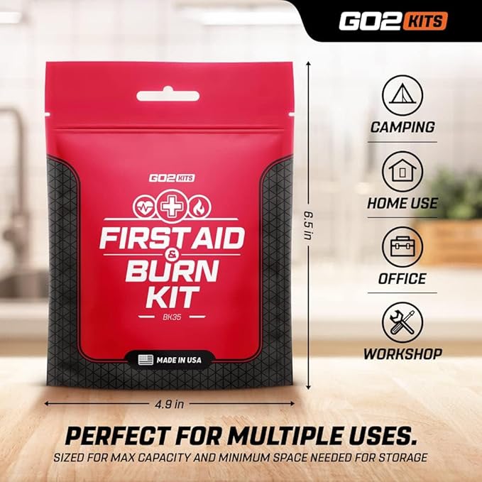 Advanced First Aid & Burn Kit, Comprehensive Burn First Aid Kit with Dressings, Burn Cream & Gauze, Portable First Aid Kit for Home, Office, Car & Travel, 1-Pack (BK35)