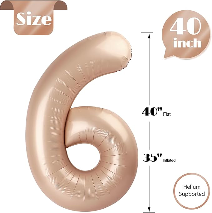 Light Brown 6 Balloon, Tan Number Balloons 40 Inch, 6th Balloons for Beige Birthday Decorations, Sandy Brown and Black Party Supplies 6 Birthday Balloon, Khaki Number 6 Balloon