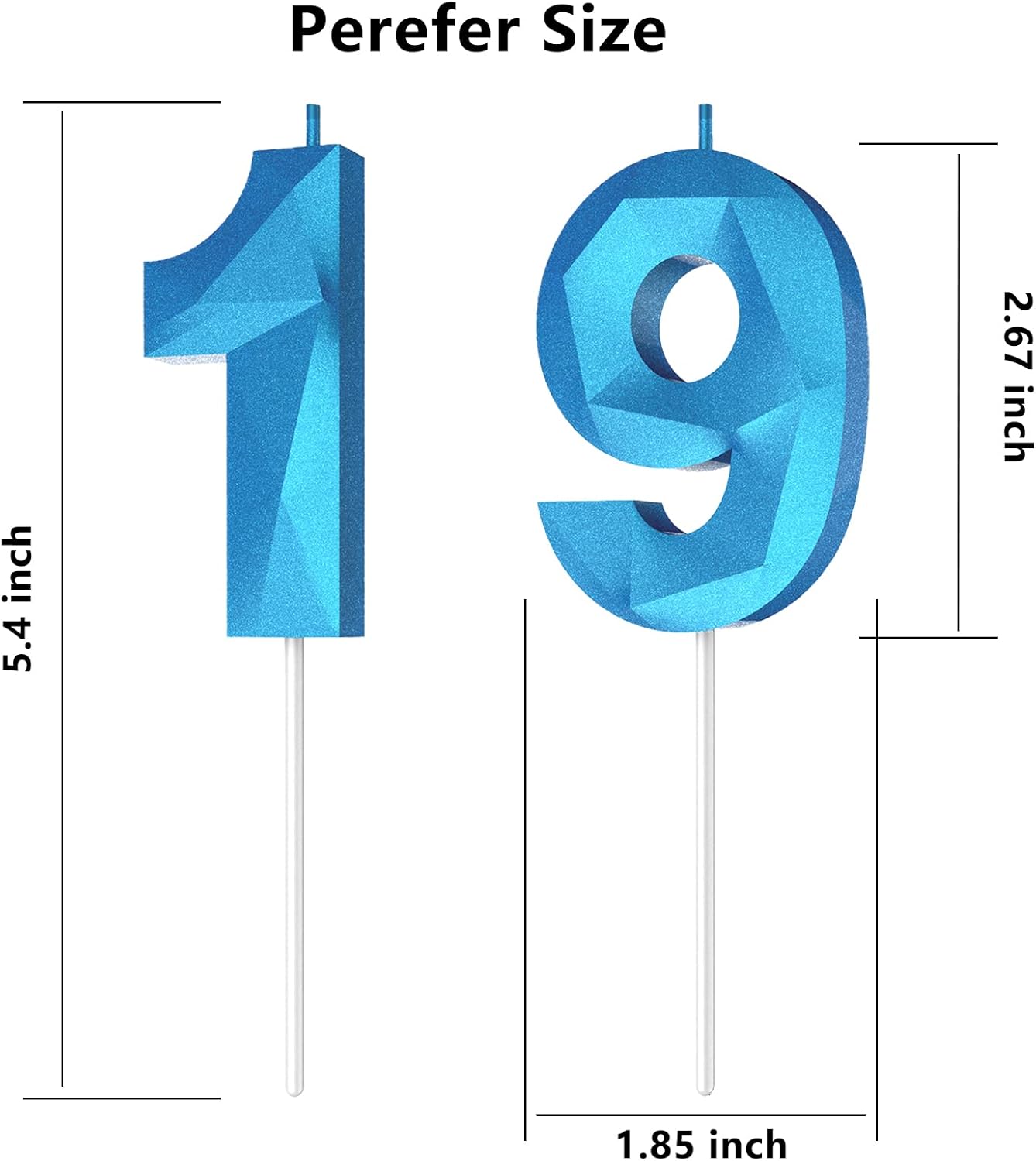 Number Birthday Candles(19 Candle Blue) 3D Diamond Shape Number Happy Birthday Cake Candles for Birthday Party Wedding Decoration Reunions Theme Party