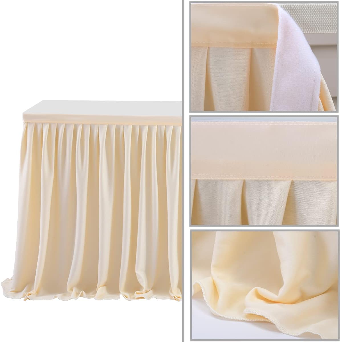 Ivory Table Skirt - 12ft Rectangle Table Polyester Pleated Ruffle Tablecloth for Wedding, Birthday, Baby Shower, Bridal Shower & Banquet Decoration