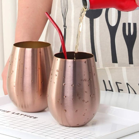Buyer Star 304 Stainless Steel Wine Glasses Set of 2 - Large 17 oz Outdoor Stemless Wine Tumblers - 100% Unbreakable & Stemless Metal Drinking Cups for Home and Outdoors (Gold&RoseGold)