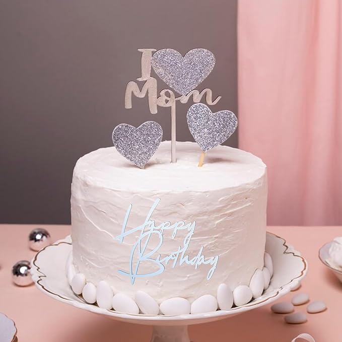 6 Silver Happy Birthday Cake Topper Set: Acrylic Cake Signs, Side Mirror Inserts & Cupcake Accents for Dessert Party Decor
