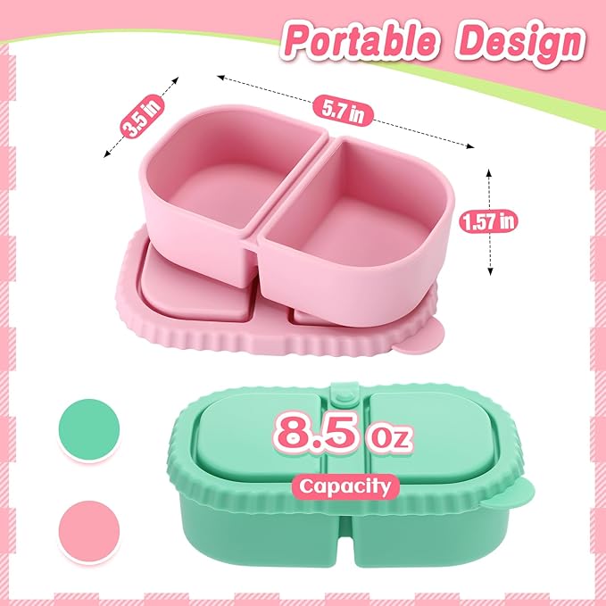 Alphatool Reusable Silicone Snack Containers - 8.5Oz 2 Compartments Snack Box with Lids, Safe Portable for Kids Toddler School Snack Fruit Lunch Sauce Condiments, 2Pcs