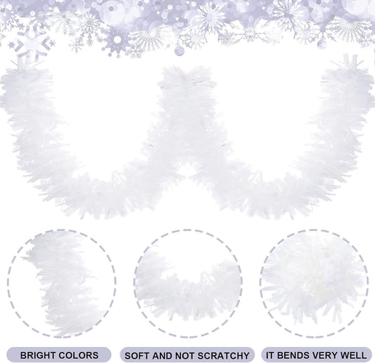 Sosation 100 ft Christmas Tinsel Garland Christmas Tree Twist Garland Bulk Glitter Metallic Streamer Indoor Outdoor Hanging Xmas Decorations(White)